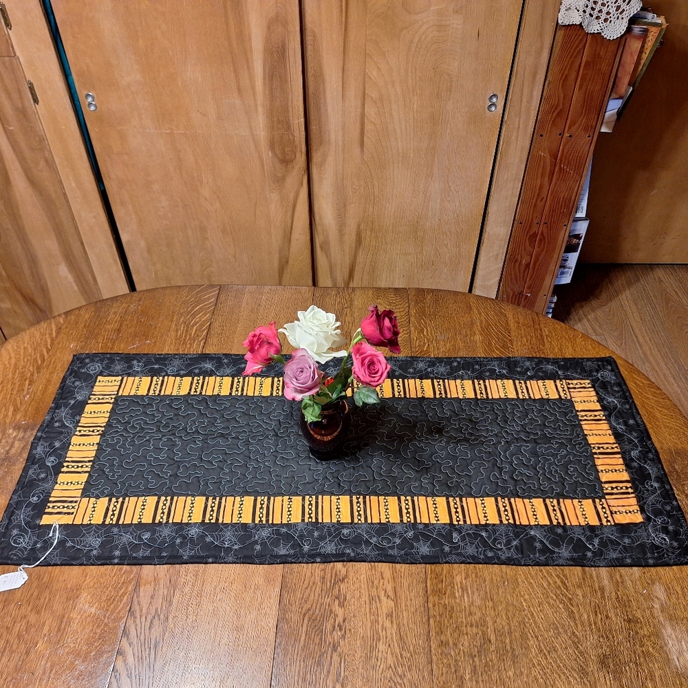 "Halloween Black With Skulls" Table Runner, Brand New with Tags